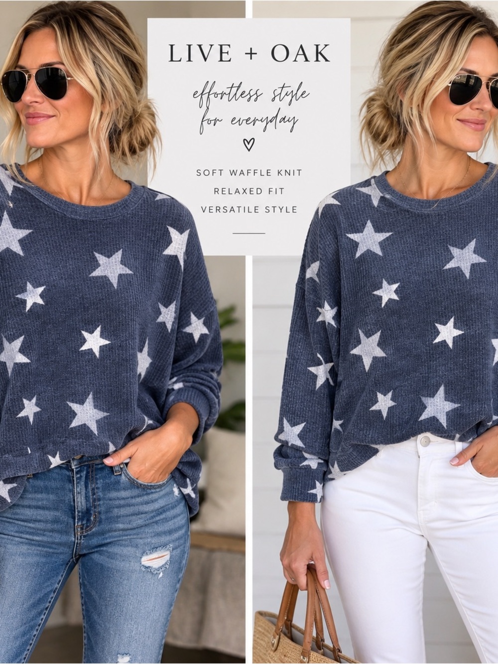Olive & Oak Navy Star Waffle Knit Pullover